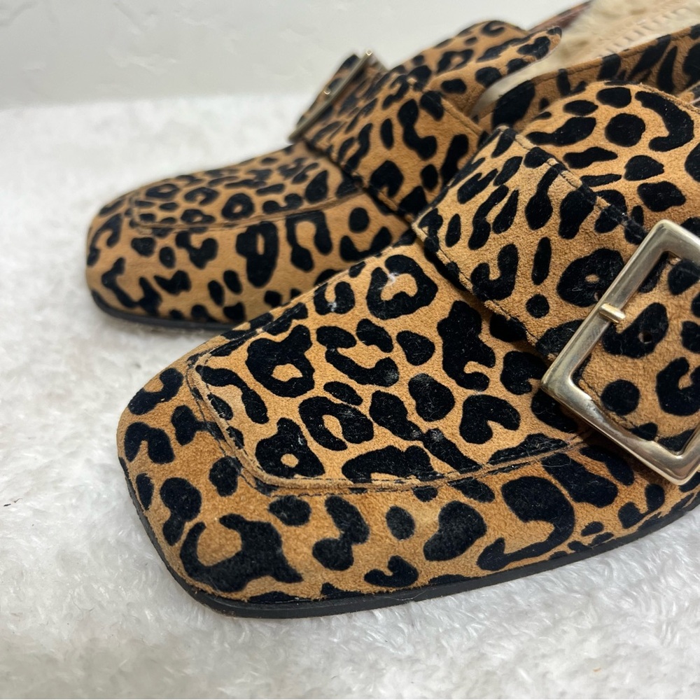 Summit White Mountain Suede Leopard Print Mules Buckle Accent Faux Fur Size 9.5 - Picture 2 of 16